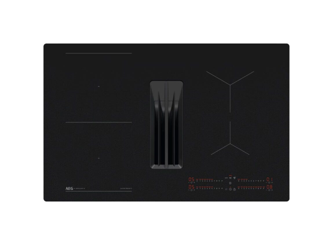 AEG TH84CB0BSZ serie 6000 piano cottura a induzione con cappa integrata, cm. 83, 4 zone, estrazione 650 m³/h, bridge, vetroceramica nero opaco, saphir matt