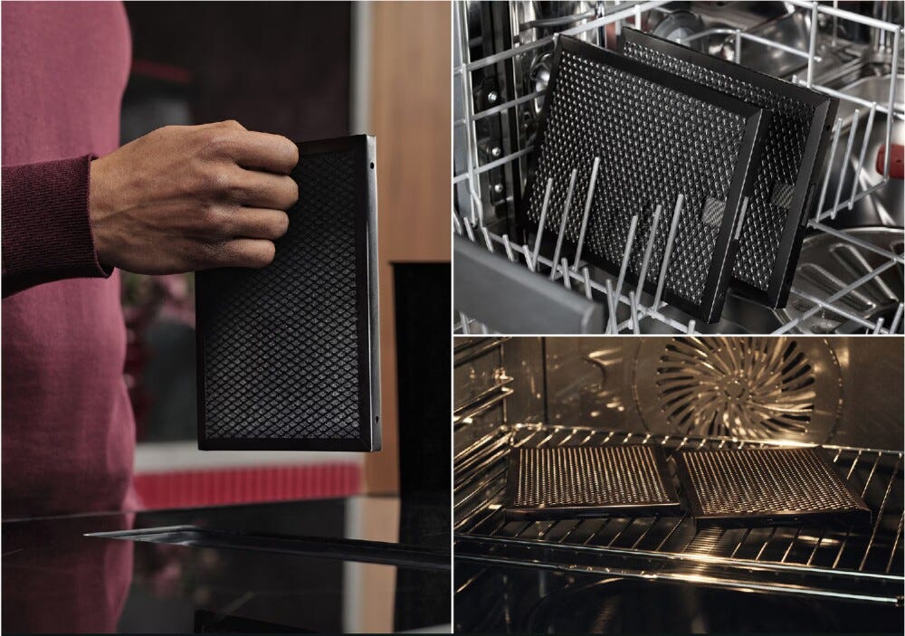 AEG TH84CB0BSZ serie 6000 piano cottura a induzione con cappa integrata, cm. 83, 4 zone, estrazione 650 m³/h, bridge, vetroceramica nero opaco, saphir matt