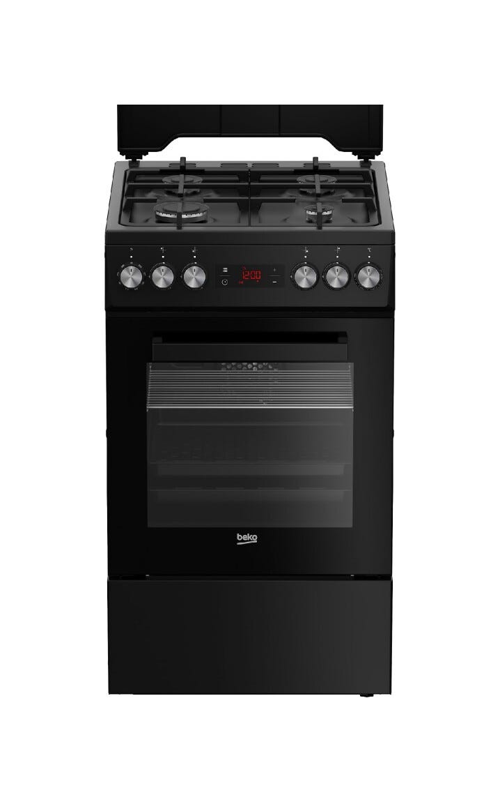 Beko FSM52331DBDS Cucina a gas cm. 50, forno multifunzione, piano 4 fuochi, nero