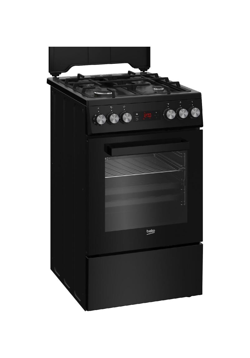 Beko FSM52331DBDS Cucina a gas cm. 50, forno multifunzione, piano 4 fuochi, nero