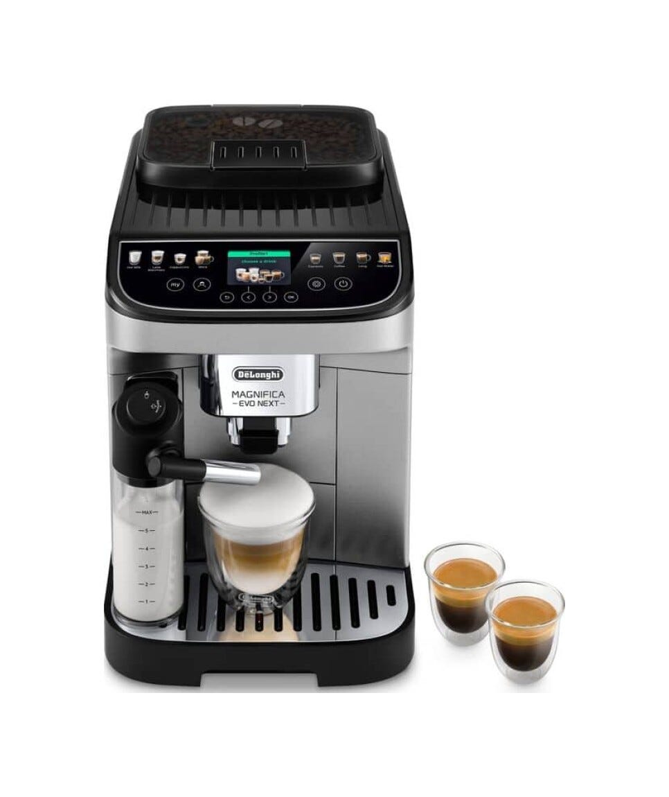 De Longhi ECAM310.80.SB Magnifica Evo Next Macchina da caffè automatica, Espresso e bevande latte con LatteCrema, argento/nero