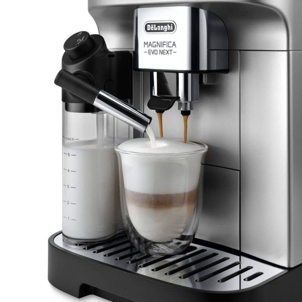 De Longhi ECAM310.80.SB Magnifica Evo Next Macchina da caffè automatica, Espresso e bevande latte con LatteCrema, argento/nero