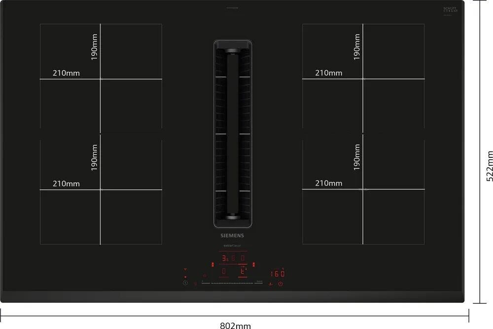 Siemens ED851HQ26M iQ500 Piano cottura a induzione con cappa integrata, 81 cm, CombiZone, Home Connect, vetroceramica nero