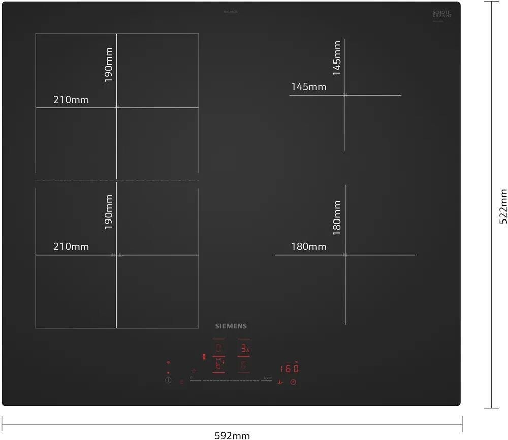 Siemens ED61AHSC1E iQ500 Piano cottura a induzione, 60 cm, CombiZone, vetroceramica nero opaco