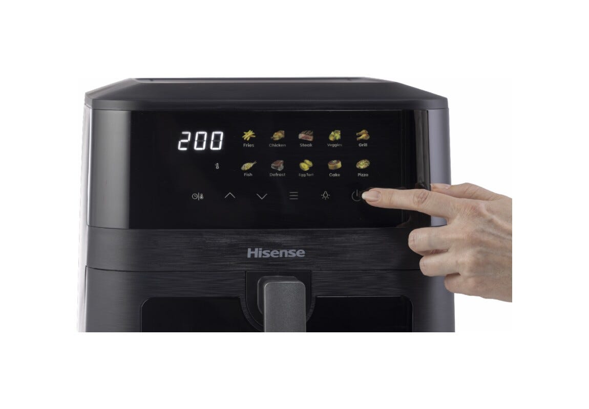 Hisense HAF2100DCD Friggitrice ad aria, capacità 7,7 L, doppio elemento riscaldante, 10 programmi, display touch, 2100 W, nero