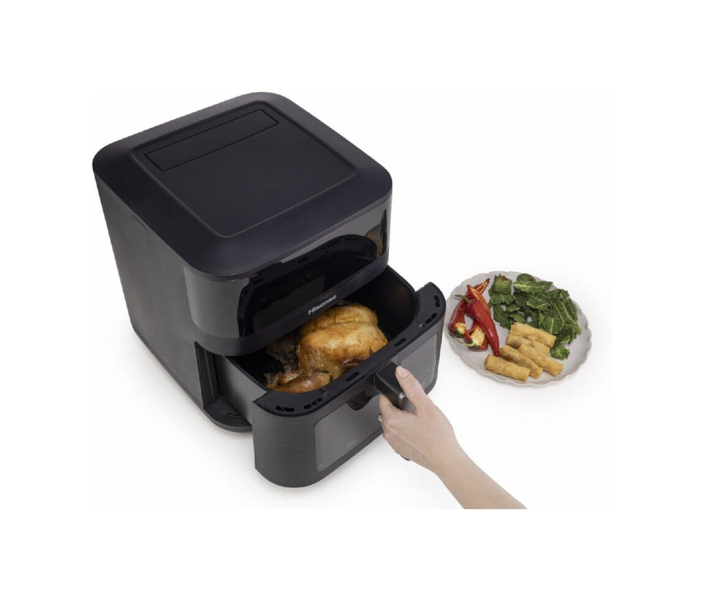 Hisense HAF2100DCD Friggitrice ad aria, capacità 7,7 L, doppio elemento riscaldante, 10 programmi, display touch, 2100 W, nero