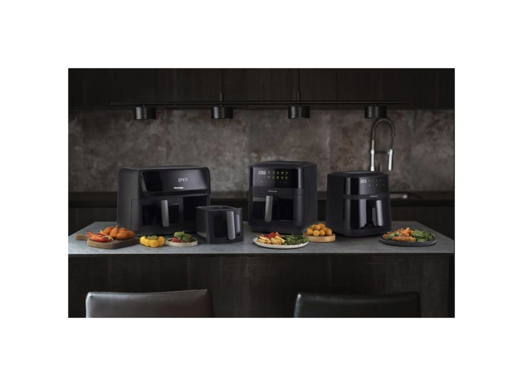 Hisense HAF2100DCD Friggitrice ad aria, capacità 7,7 L, doppio elemento riscaldante, 10 programmi, display touch, 2100 W, nero
