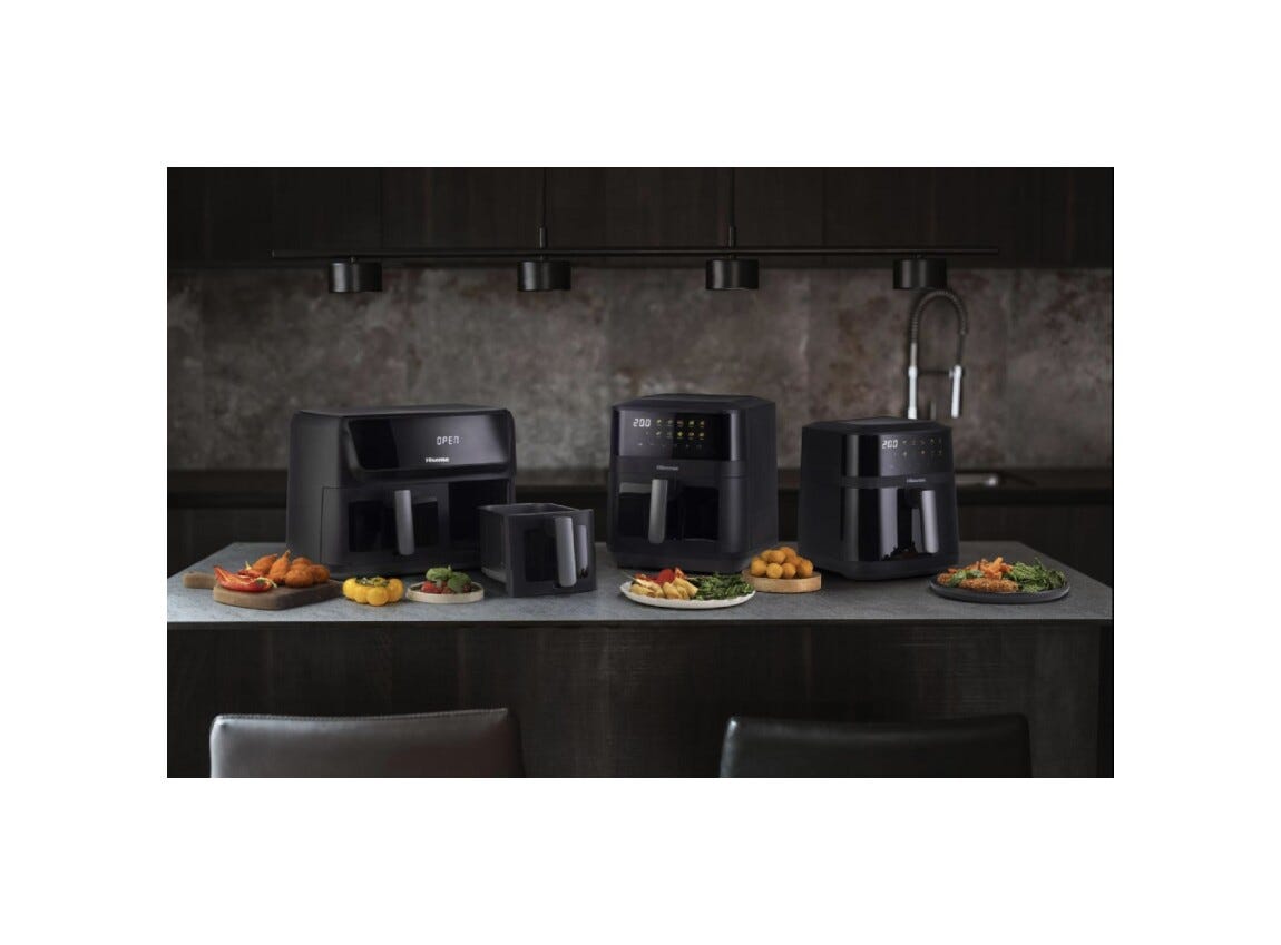 Hisense HAF2100DCD Friggitrice ad aria, capacità 7,7 L, doppio elemento riscaldante, 10 programmi, display touch, 2100 W, nero