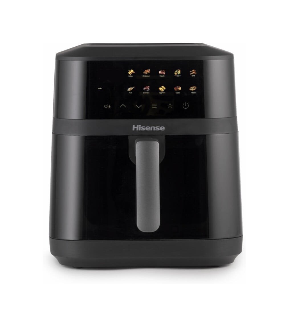 Hisense HAF1800DCD Friggitrice ad aria, capacità 6,3 litri, doppio elemento riscaldante, 10 programmi, display touch, 1800 W, nero