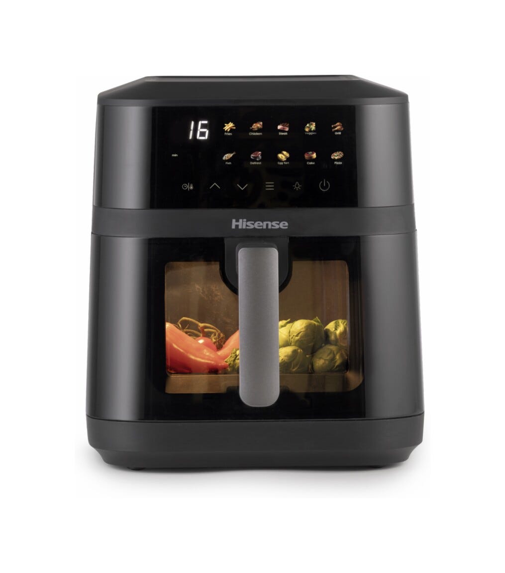 Hisense HAF1800DCD Friggitrice ad aria, capacità 6,3 litri, doppio elemento riscaldante, 10 programmi, display touch, 1800 W, nero