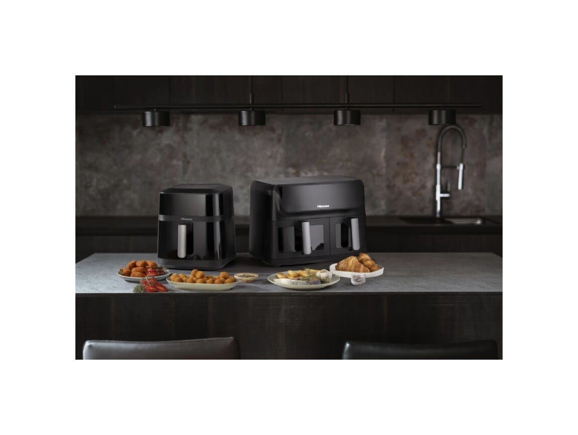 Hisense HAF1800DCD Friggitrice ad aria, capacità 6,3 litri, doppio elemento riscaldante, 10 programmi, display touch, 1800 W, nero