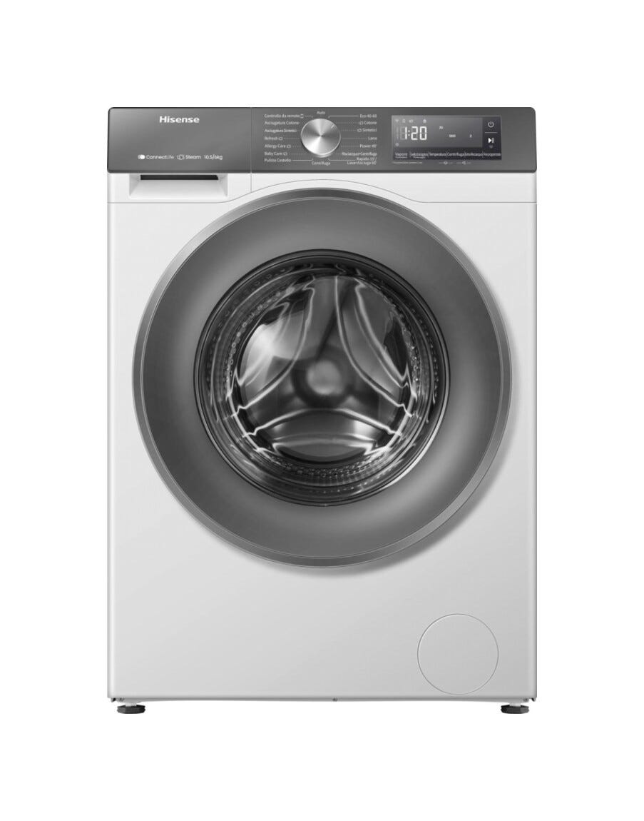 Hisense WD3S1043BW7 Lavasciuga cm. 60, 10.5 kg lavaggio, 6 kg asciugatura, motore inverter, 19 programmi, bianco