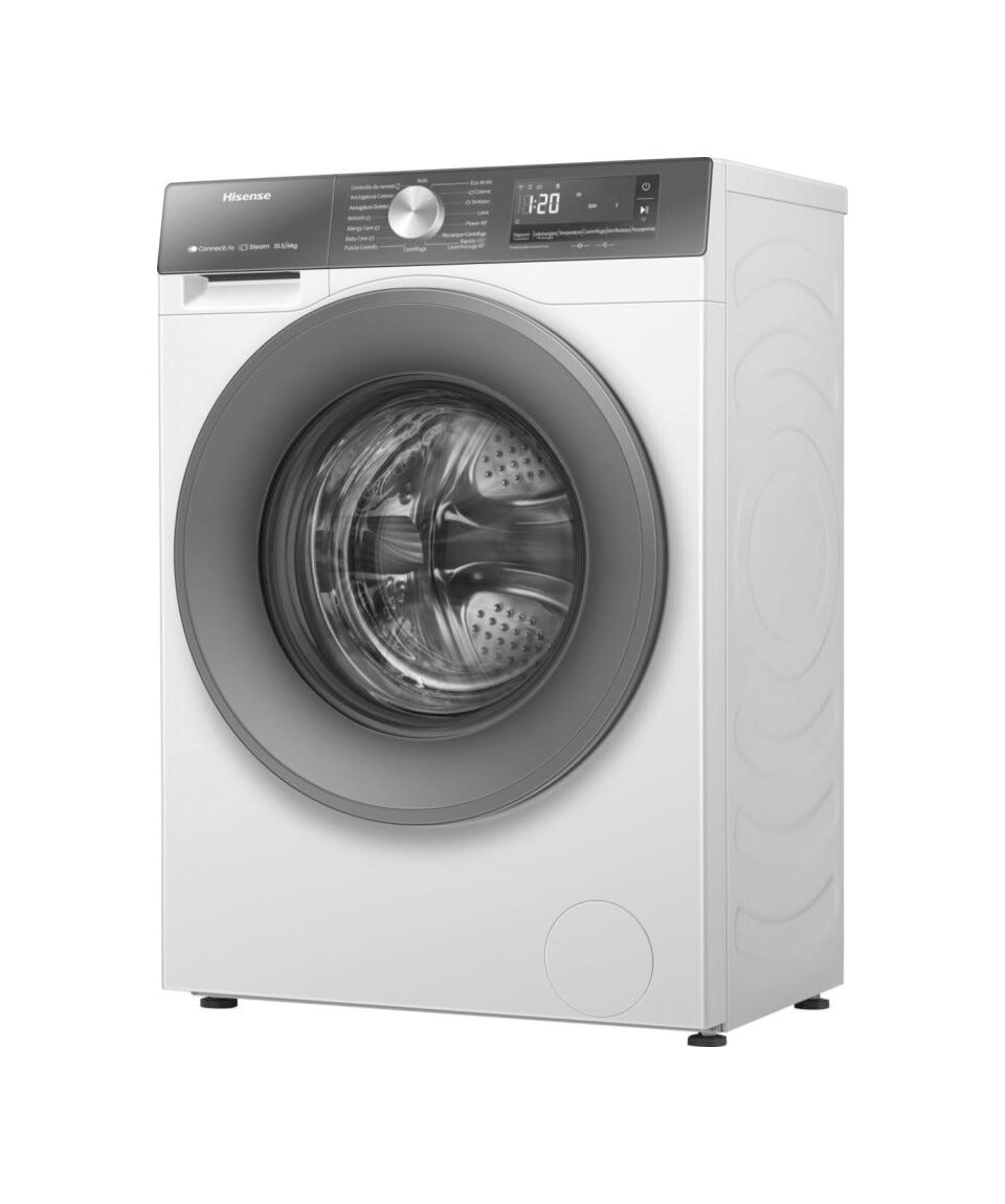 Hisense WD3S1043BW7 Lavasciuga cm. 60, 10.5 kg lavaggio, 6 kg asciugatura, motore inverter, 19 programmi, bianco