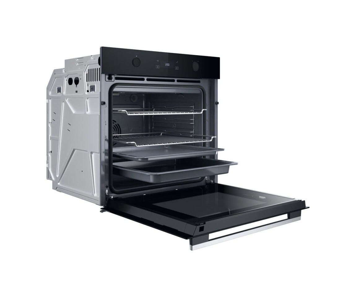 Whirlpool WOI781PU0SXA Forno elettrico cm. 60, capacità 73 litri, Pirolitico + Idrolitico, 6° SENSO FlexiClean, Pizza 310°, inox/nero