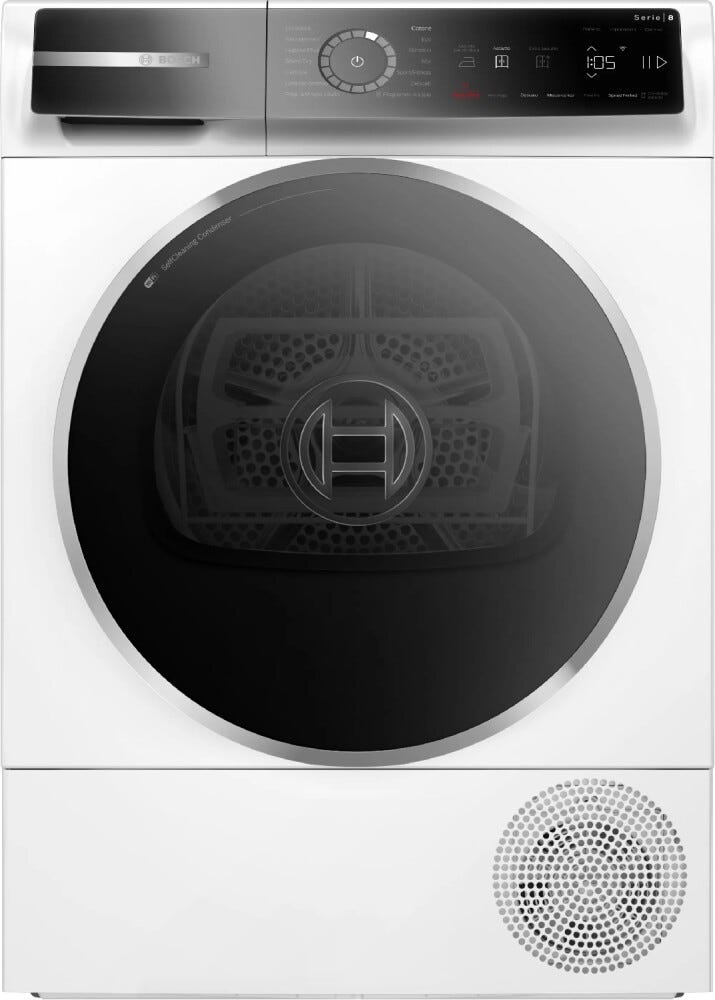 Bosch WQB246D0II serie 8 asciugatrice a pompa di calore, cm. 60, capacità 9 kg, AutoDry, Home Connect, bianco, nero