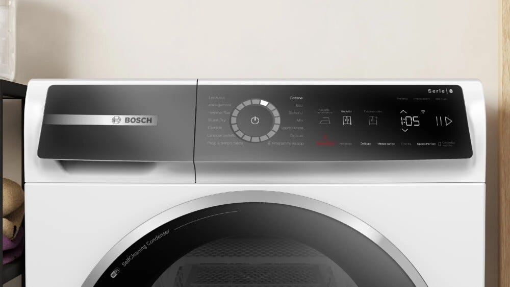 Bosch WQB246D0II serie 8 asciugatrice a pompa di calore, cm. 60, capacità 9 kg, AutoDry, Home Connect, bianco, nero