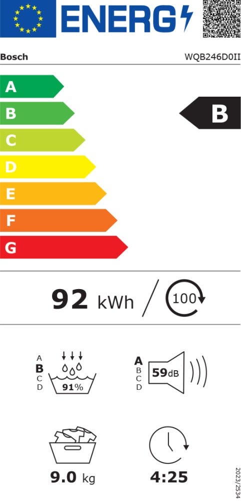 Bosch WQB246D0II serie 8 asciugatrice a pompa di calore, cm. 60, capacità 9 kg, AutoDry, Home Connect, bianco, nero