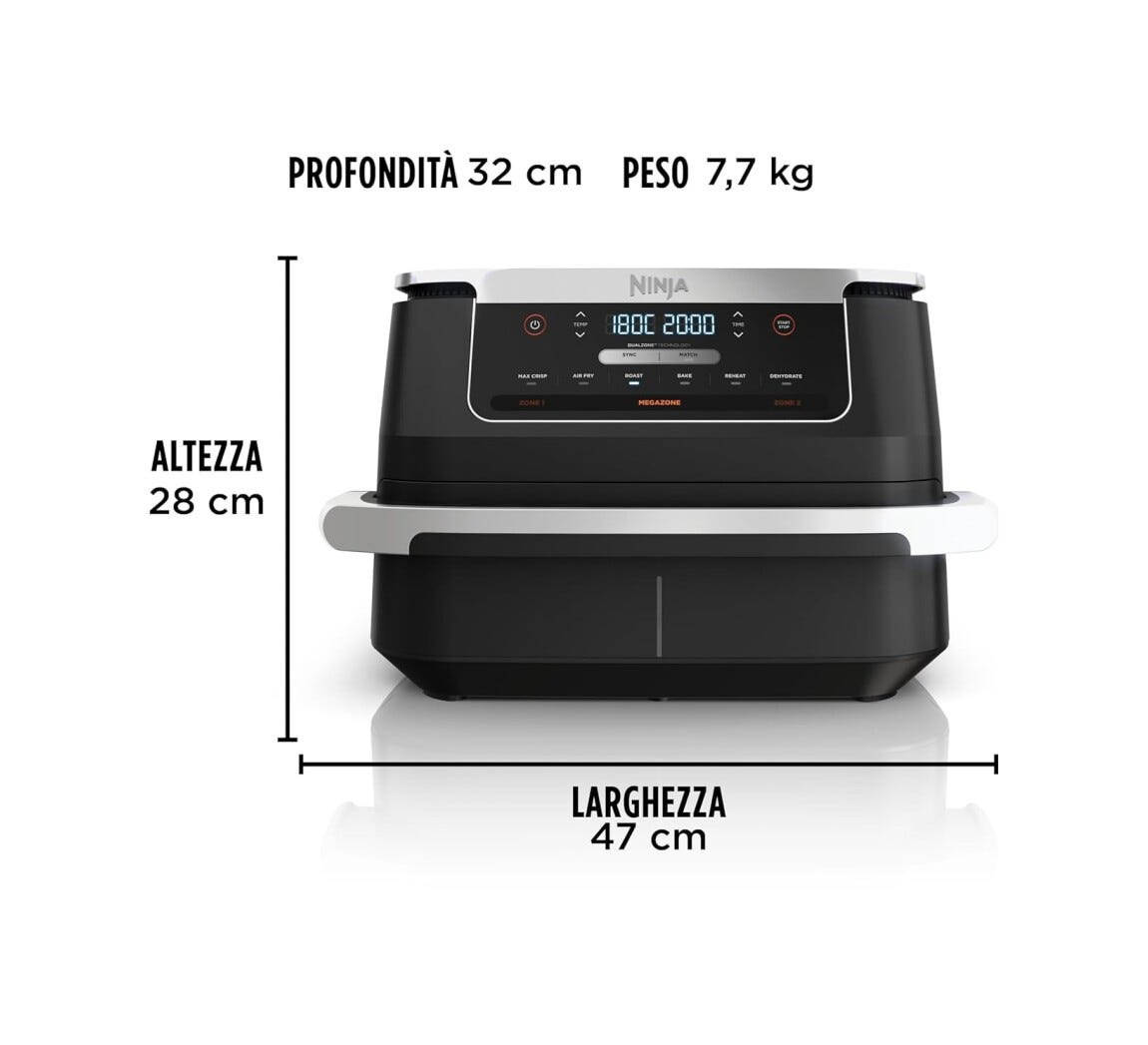 Ninja AF550EU FlexDrawer friggitrice ad aria doppio cestello, 6,6 L, 6 programmi, formato famiglia, parti lavabili in lavastoviglie, divisorio rimovibile