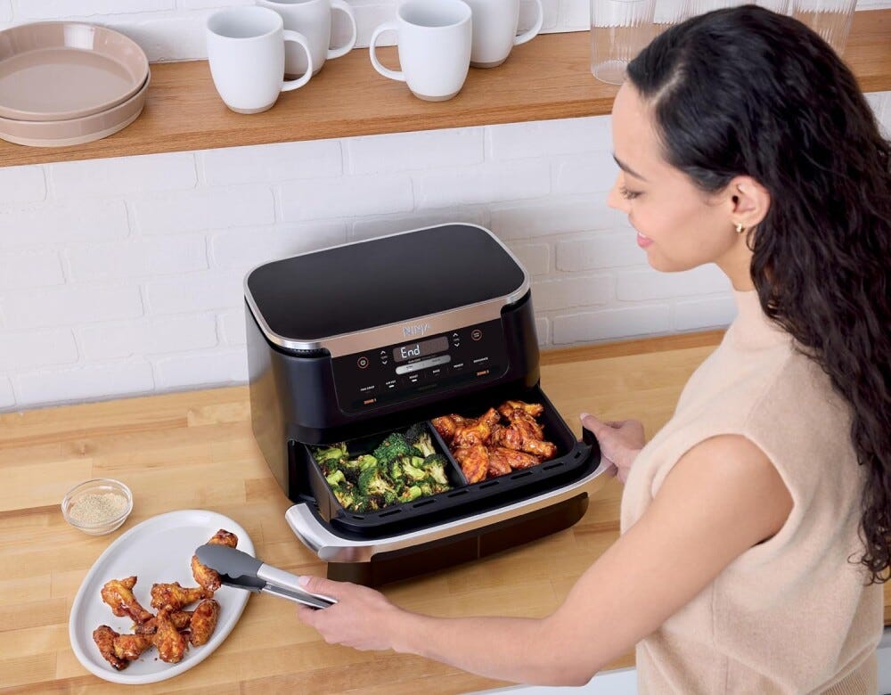 Ninja AF550EU FlexDrawer friggitrice ad aria doppio cestello, 6,6 L, 6 programmi, formato famiglia, parti lavabili in lavastoviglie, divisorio rimovibile