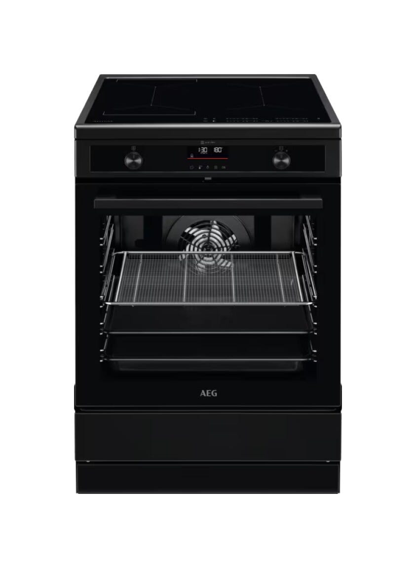 AEG CIB6499APB Cucina da accosto cm. 60, 4 zone induzione, funzione hob2Hood, forno elettrico pirolitico, manopole retrattili, vetroceramica, nero opaco