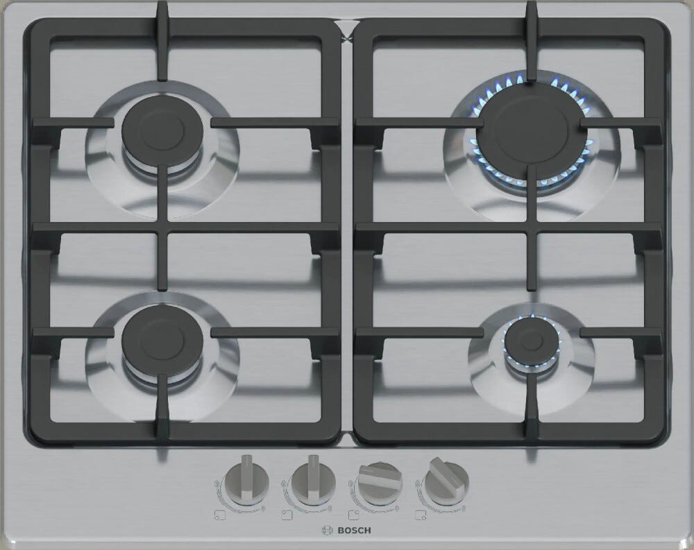 Bosch PGP6B5K90 Serie 4 Piano cottura a gas, 59 cm, Griglie d'Appoggio Singole, inox
