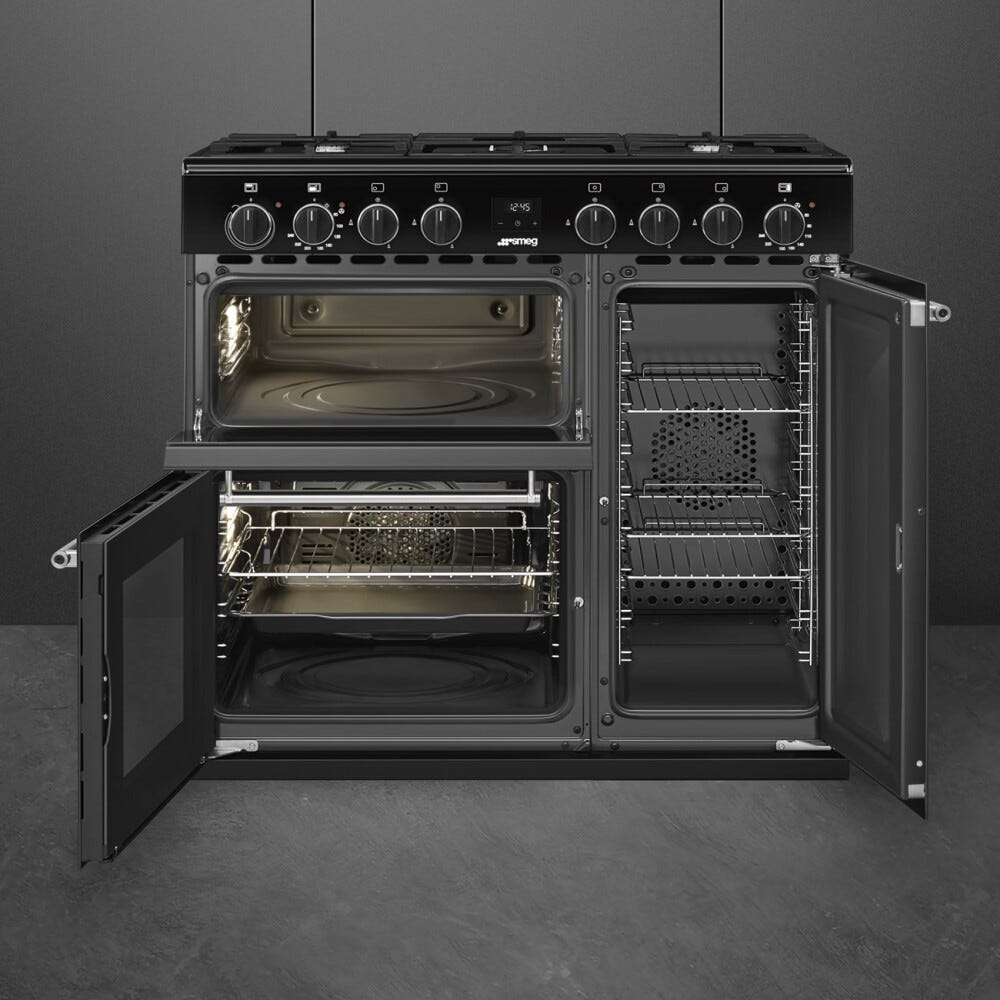 Smeg BG93GMBL classica Cucina da accosto cm. 90x60, 3 forni, forno termoventilato, 5 fuochi a gas, nero lucido