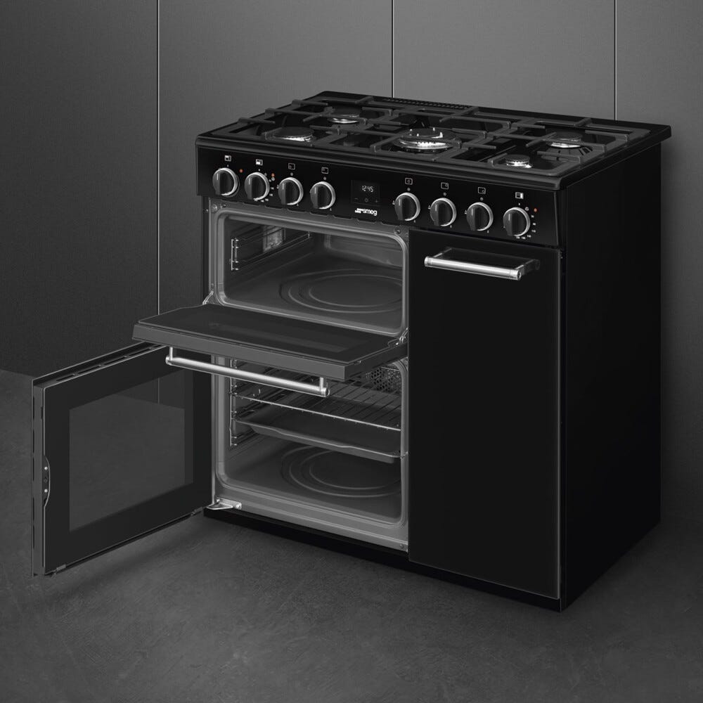 Smeg BG93GMBL classica Cucina da accosto cm. 90x60, 3 forni, forno termoventilato, 5 fuochi a gas, nero lucido
