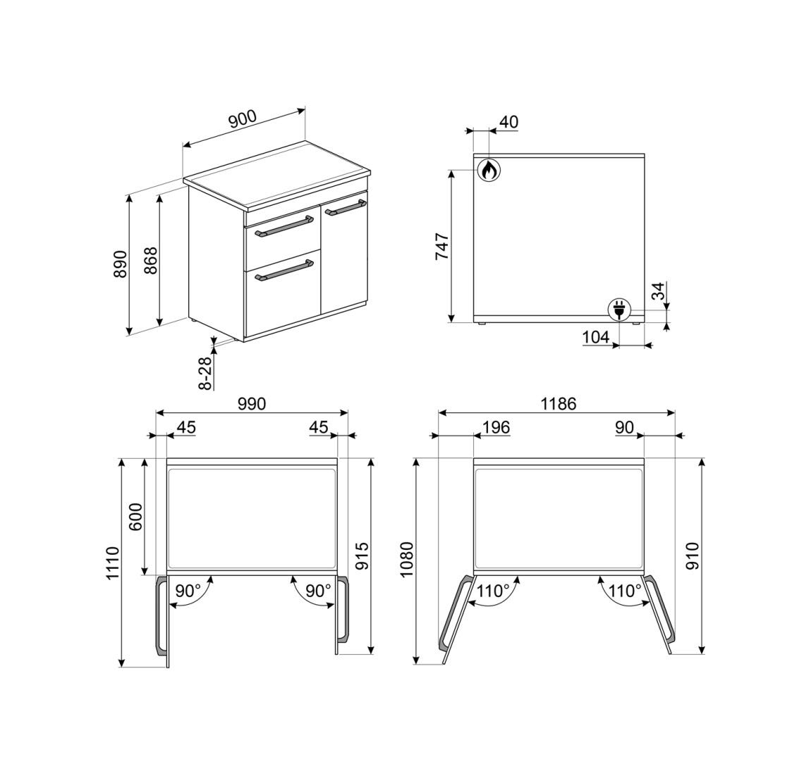 Smeg BG93GMBL classica Cucina da accosto cm. 90x60, 3 forni, forno termoventilato, 5 fuochi a gas, nero lucido