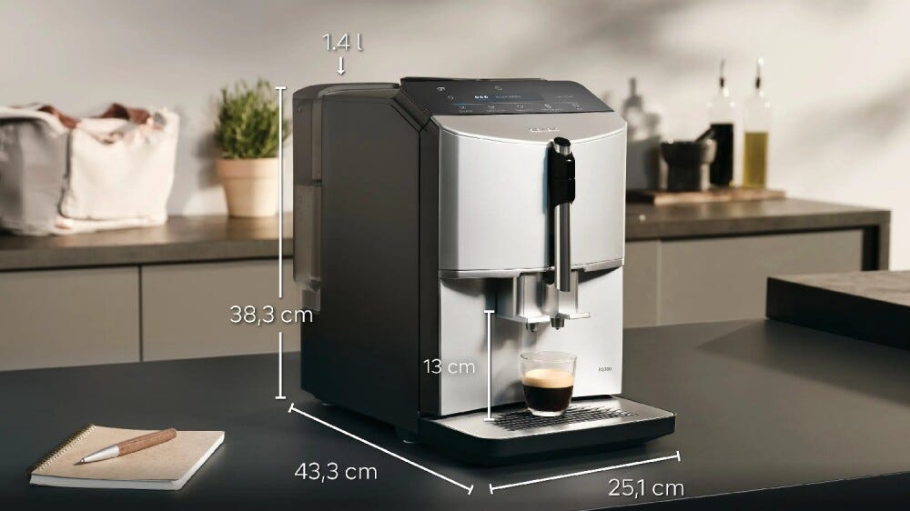 Siemens TF303E01 EQ300 Macchina da caffè automatica, macinacaffè integrato, funzione latte, argento