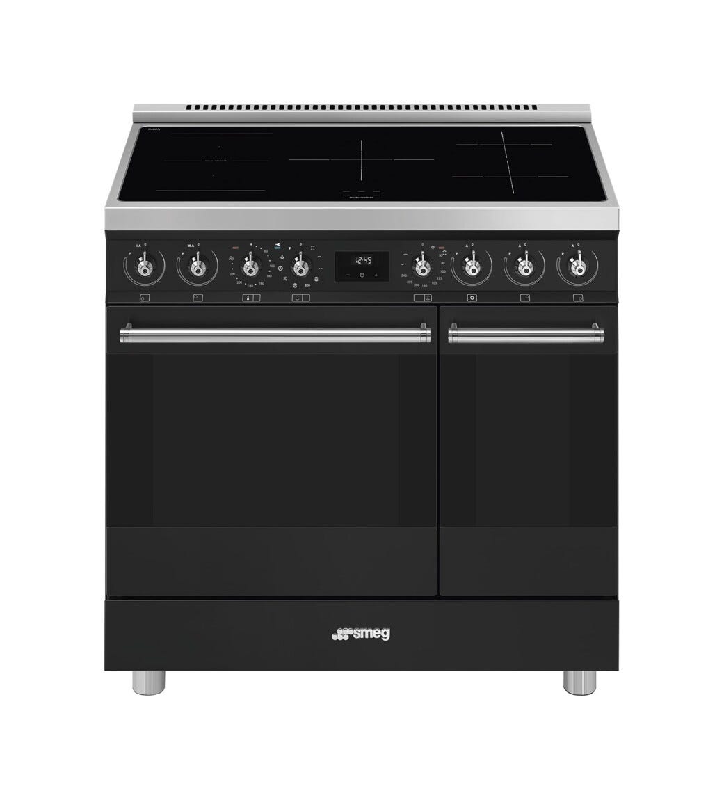 Smeg C92IPMB2 classica Cucina da accosto cm. 90x60, 5 zone induzione, 2 forni, termoventilato, pulizia pirolitica, nero opaco