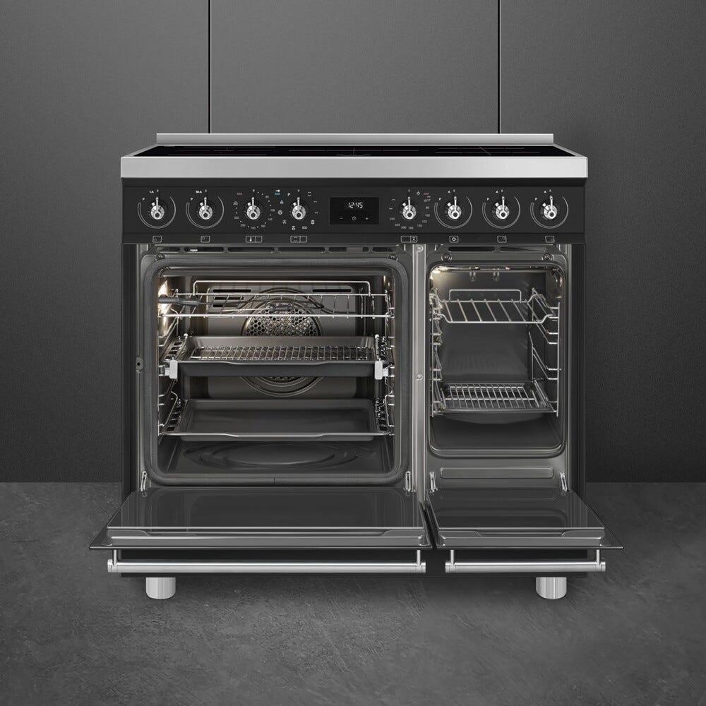Smeg C92IPMB2 classica Cucina da accosto cm. 90x60, 5 zone induzione, 2 forni, termoventilato, pulizia pirolitica, nero opaco