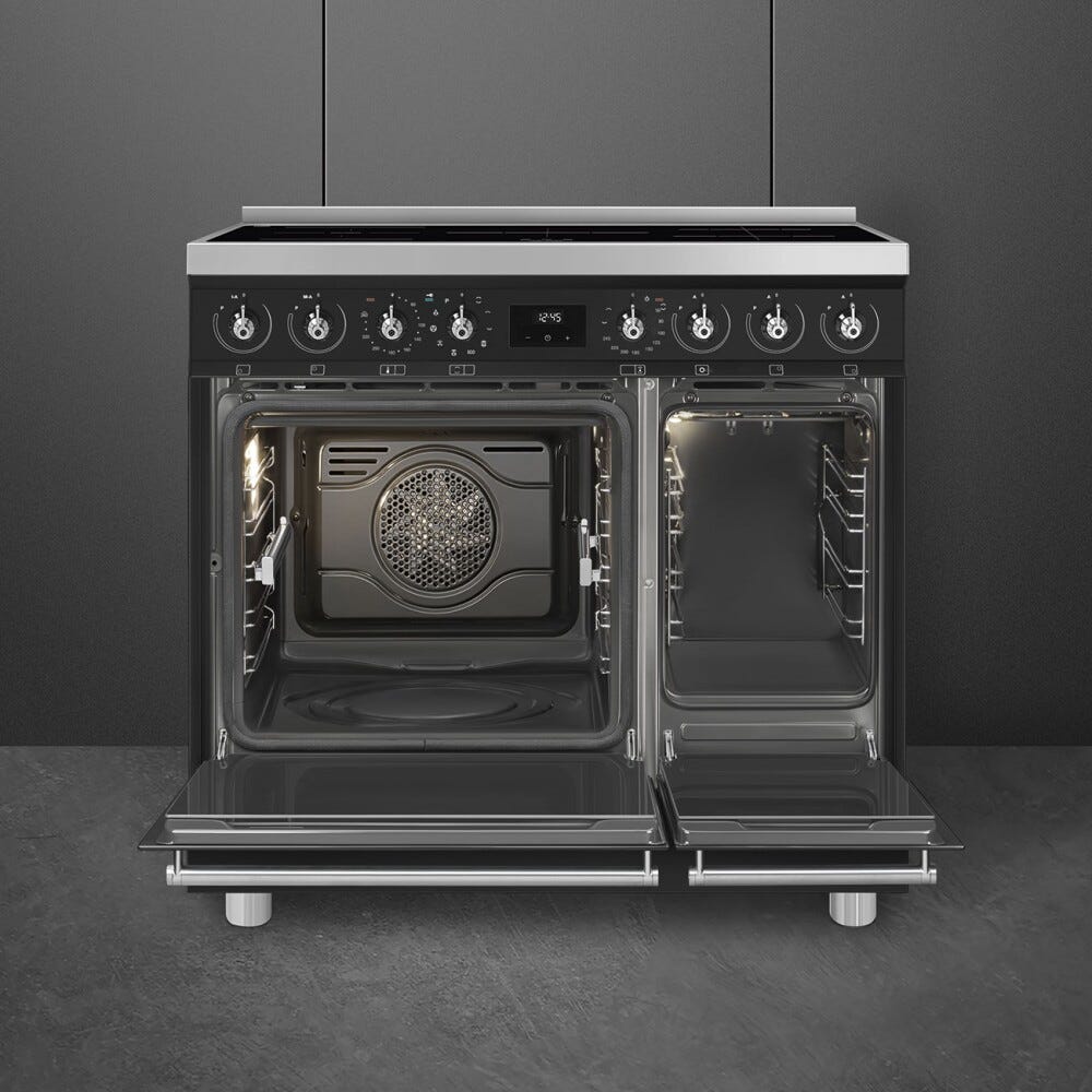 Smeg C92IPMB2 classica Cucina da accosto cm. 90x60, 5 zone induzione, 2 forni, termoventilato, pulizia pirolitica, nero opaco