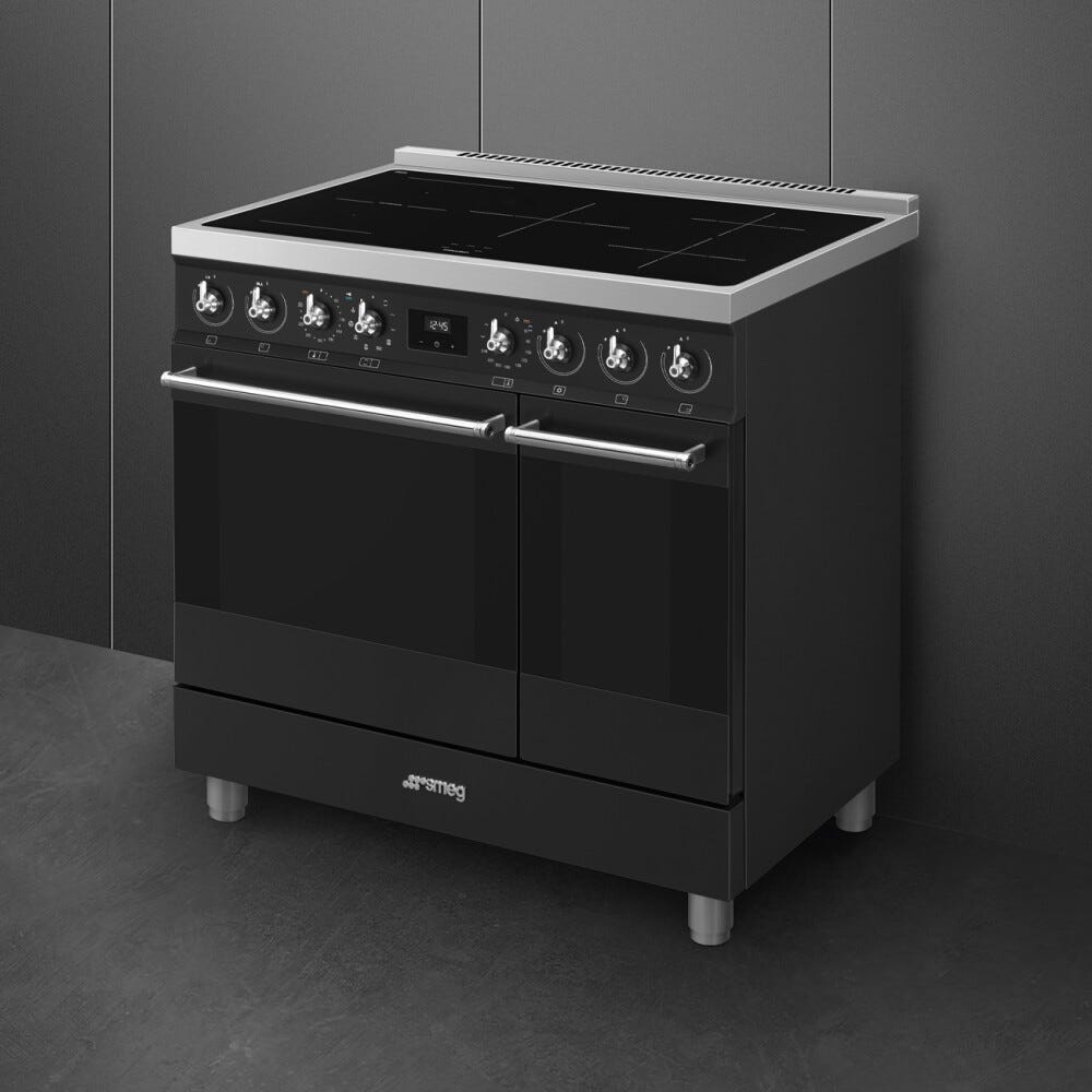 Smeg C92IPMB2 classica Cucina da accosto cm. 90x60, 5 zone induzione, 2 forni, termoventilato, pulizia pirolitica, nero opaco