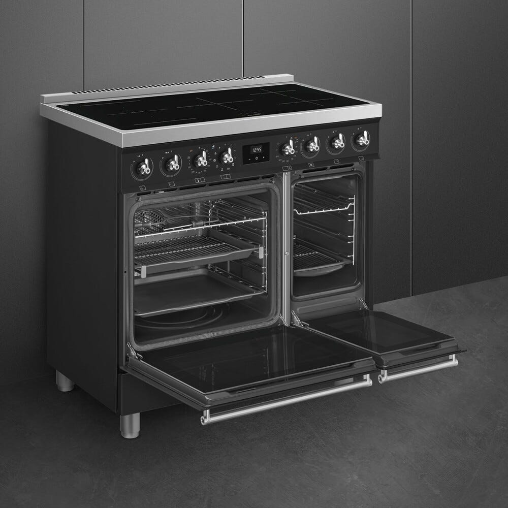 Smeg C92IPMB2 classica Cucina da accosto cm. 90x60, 5 zone induzione, 2 forni, termoventilato, pulizia pirolitica, nero opaco