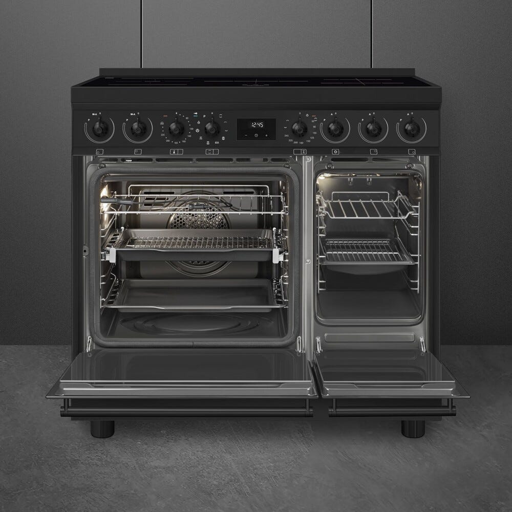 Smeg C92IPN2 classica Cucina da accosto cm. 90x60, 5 zone induzione, 2 forni, termoventilato, pulizia pirolitica, nero opaco