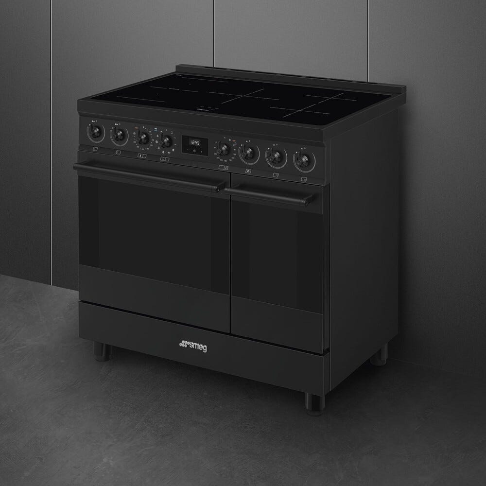 Smeg C92IPN2 classica Cucina da accosto cm. 90x60, 5 zone induzione, 2 forni, termoventilato, pulizia pirolitica, nero opaco