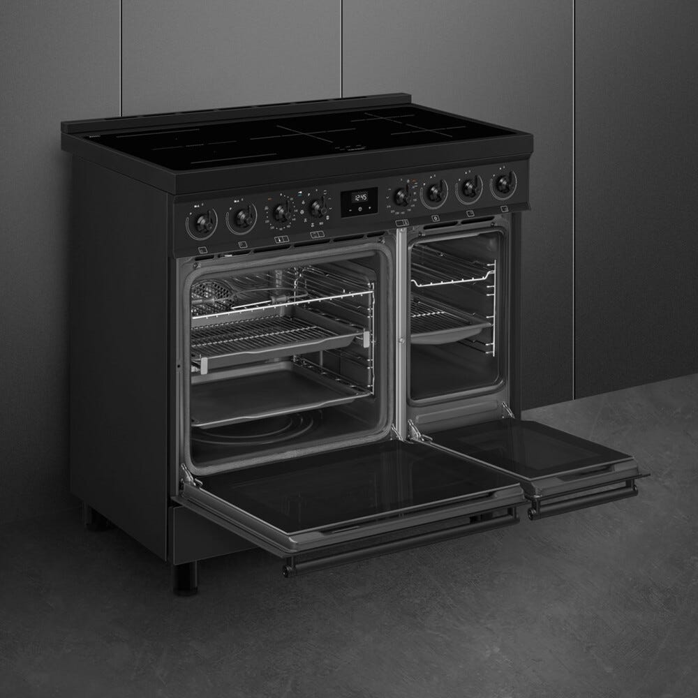 Smeg C92IPN2 classica Cucina da accosto cm. 90x60, 5 zone induzione, 2 forni, termoventilato, pulizia pirolitica, nero opaco