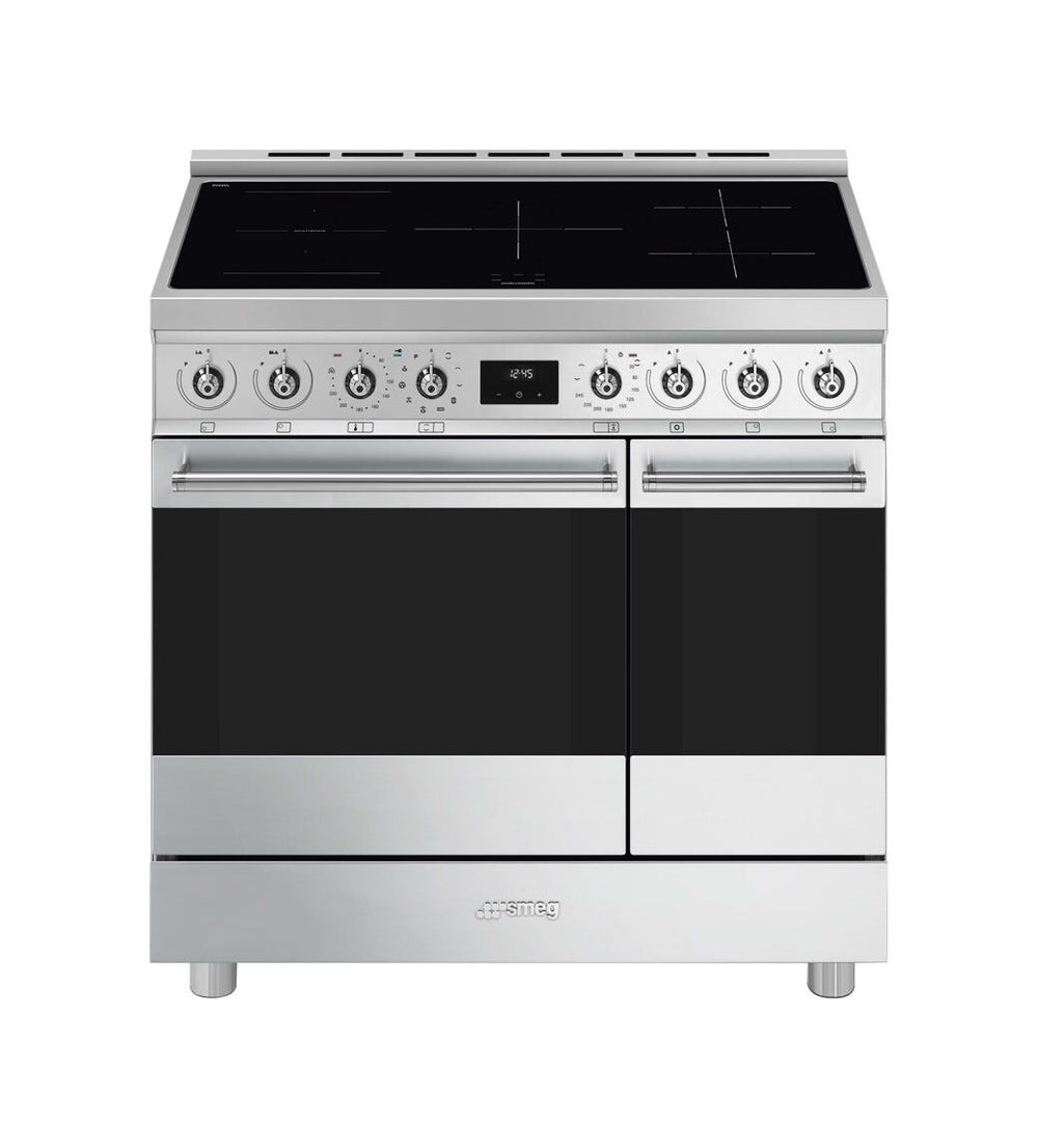 Smeg C92IPX2 classica Cucina da accosto 90x60 cm, 5 zone induzione, multizone, 2 forni, con funzioni airfry e pizza, inox satinato