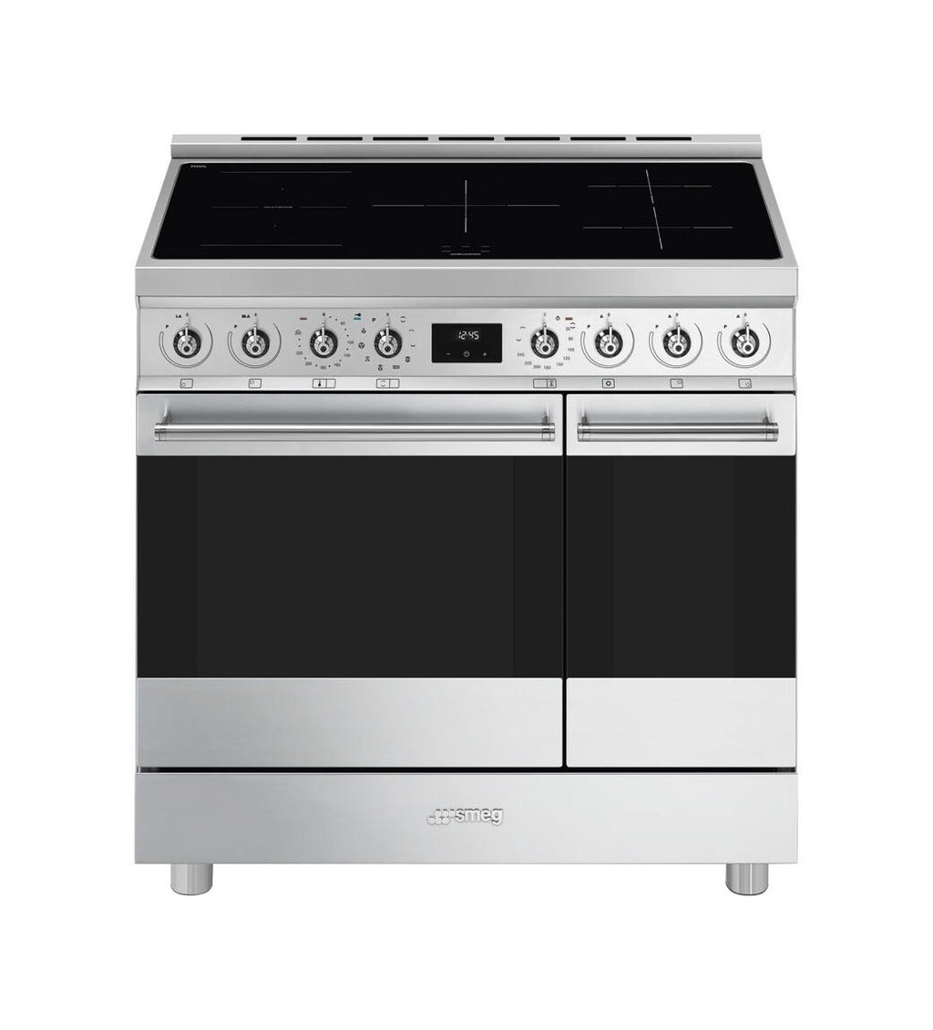 Smeg C92IPX2 classica Cucina da accosto 90x60 cm, 5 zone induzione, multizone, 2 forni, con funzioni airfry e pizza, inox satinato