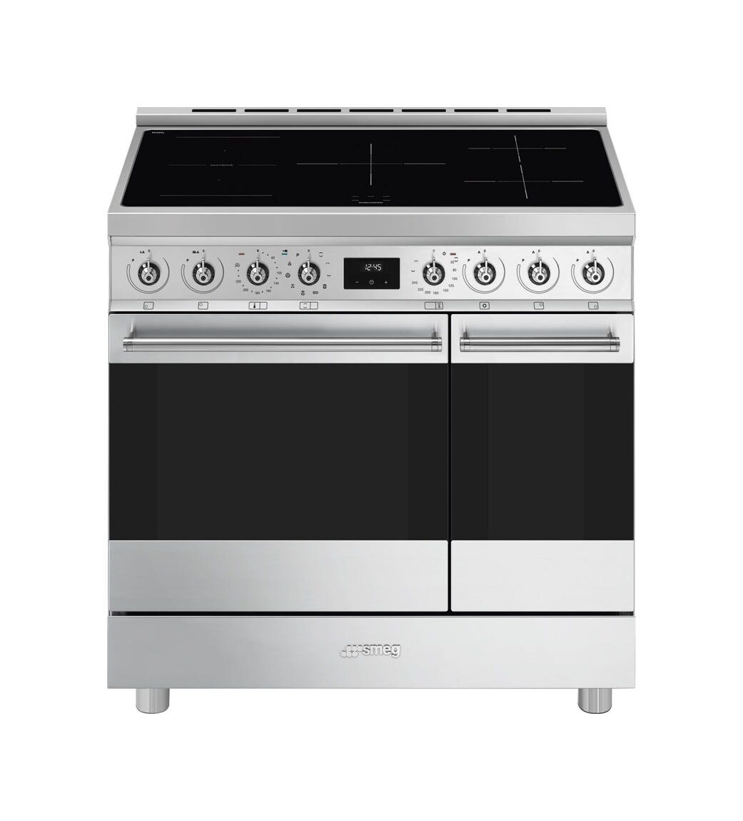 Smeg C92IPX2 classica Cucina da accosto 90x60 cm, 5 zone induzione, multizone, 2 forni, con funzioni airfry e pizza, inox satinato