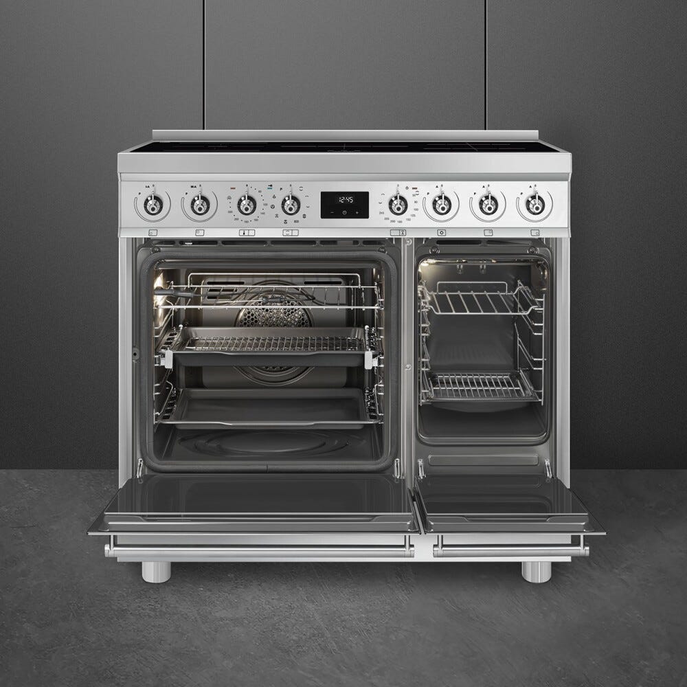 Smeg C92IPX2 classica Cucina da accosto 90x60 cm, 5 zone induzione, multizone, 2 forni, con funzioni airfry e pizza, inox satinato
