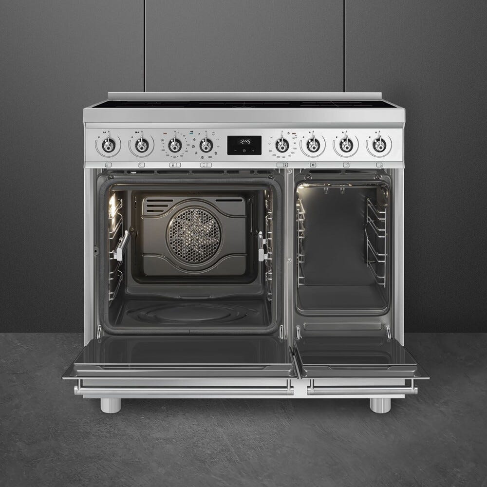 Smeg C92IPX2 classica Cucina da accosto 90x60 cm, 5 zone induzione, multizone, 2 forni, con funzioni airfry e pizza, inox satinato