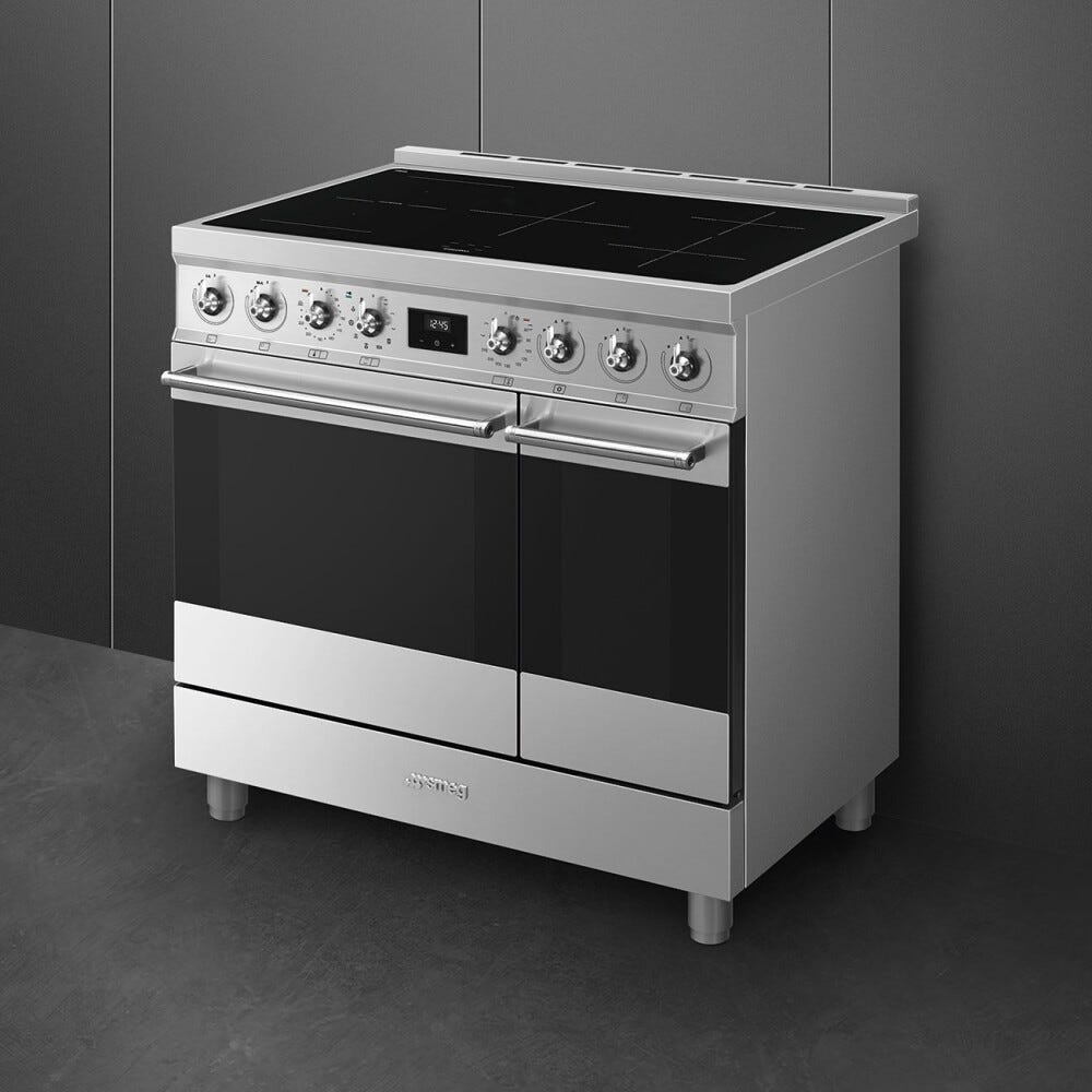 Smeg C92IPX2 classica Cucina da accosto 90x60 cm, 5 zone induzione, multizone, 2 forni, con funzioni airfry e pizza, inox satinato