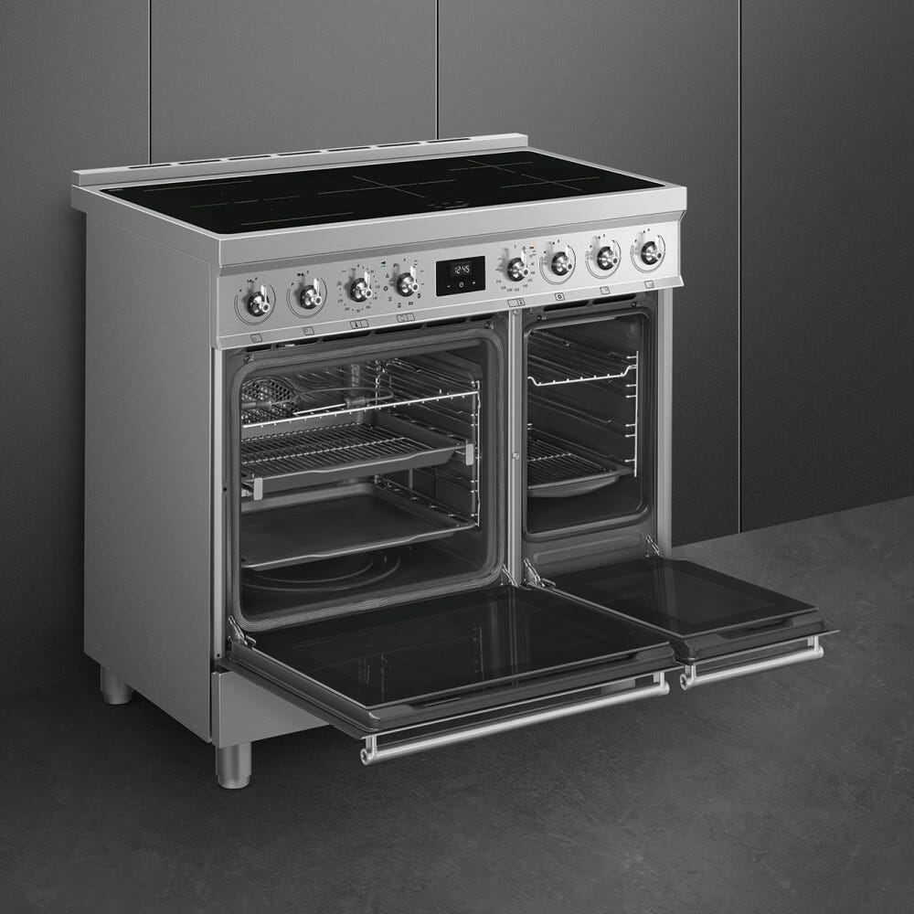 Smeg C92IPX2 classica Cucina da accosto 90x60 cm, 5 zone induzione, multizone, 2 forni, con funzioni airfry e pizza, inox satinato