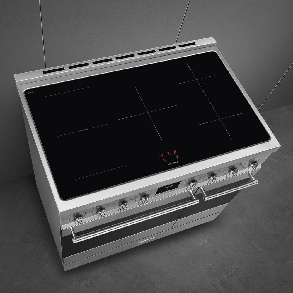 Smeg C92IPX2 classica Cucina da accosto 90x60 cm, 5 zone induzione, multizone, 2 forni, con funzioni airfry e pizza, inox satinato