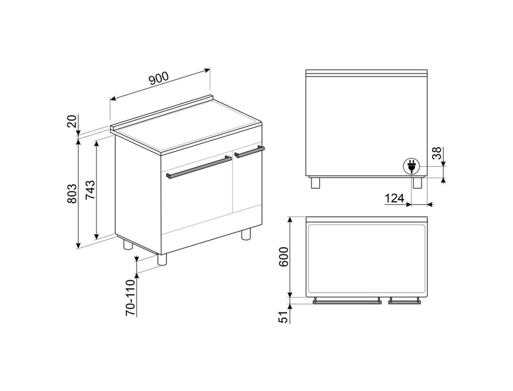Smeg C92IPX2 classica Cucina da accosto 90x60 cm, 5 zone induzione, multizone, 2 forni, con funzioni airfry e pizza, inox satinato