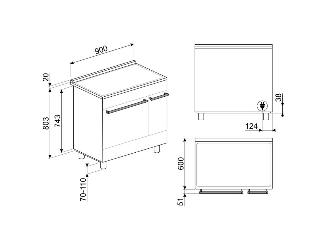 Smeg C92IPX2 classica Cucina da accosto 90x60 cm, 5 zone induzione, multizone, 2 forni, con funzioni airfry e pizza, inox satinato