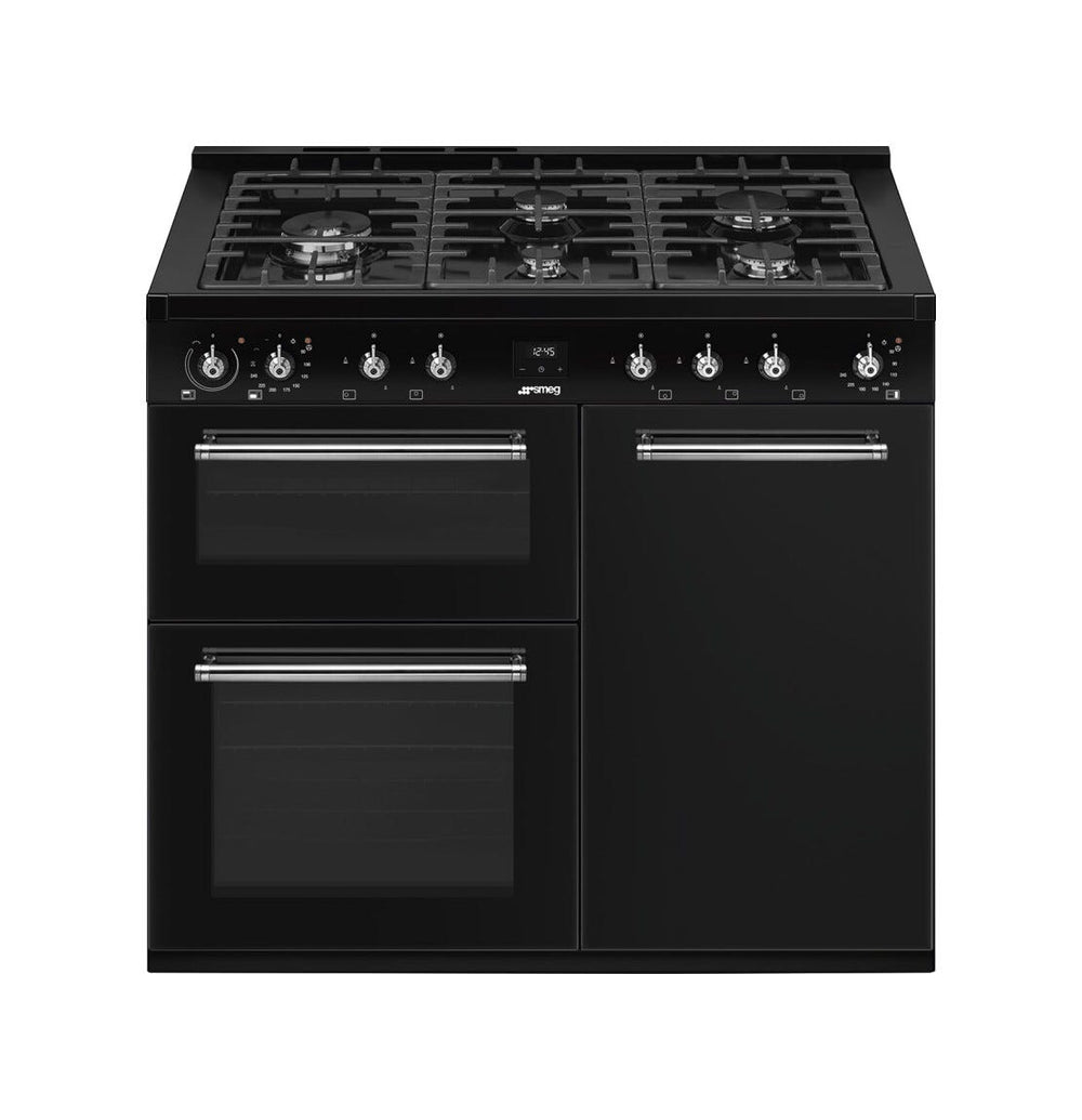Smeg CX103GMBL classica Cucina da accosto cm. 100x60, 3 forni, forno termoventilato, 5 fuochi a gas, griglie in ghisa, nero lucido