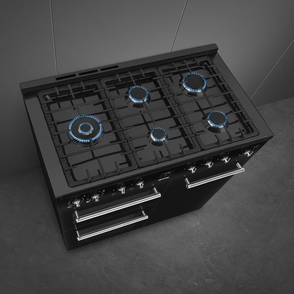 Smeg CX103GMBL classica Cucina da accosto cm. 100x60, 3 forni, forno termoventilato, 5 fuochi a gas, griglie in ghisa, nero lucido