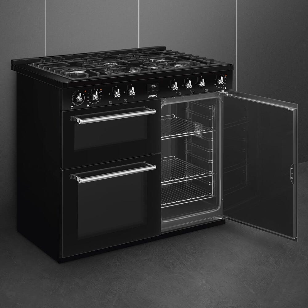 Smeg CX103GMBL classica Cucina da accosto cm. 100x60, 3 forni, forno termoventilato, 5 fuochi a gas, griglie in ghisa, nero lucido